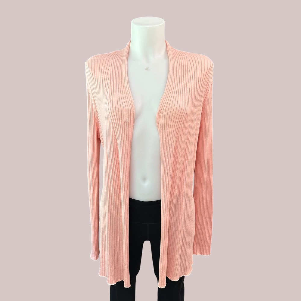 J. McLaughlin Peach Ribbed Knit Open Front Cardigan Size Medium